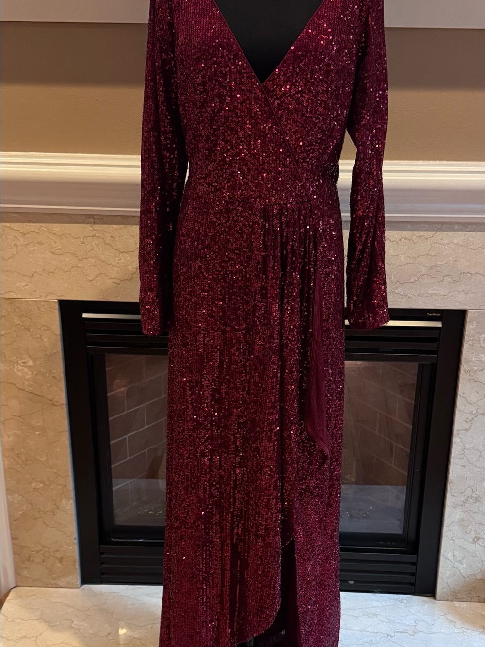 Ever Pretty Red Long Sleeve Sequin Wrap Style Gown